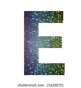 colorful illustration with letter E of different colors on a white background