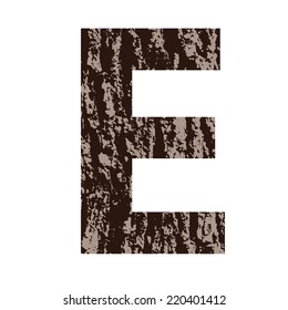 colorful illustration with letter E made from oak bark on  a white background