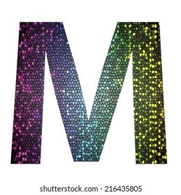 colorful illustration with letter M of different colors on a white background