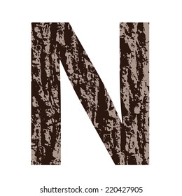 colorful illustration with letter N made from oak bark on  a white background