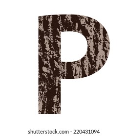 colorful illustration with letter P made from oak bark on  a white background