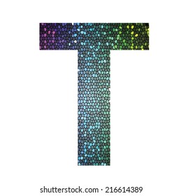 colorful illustration with letter T of different colors on a white background