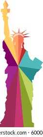 Colorful illustration of the liberty statue in New York, in the United States of America. Icon or symbol.
