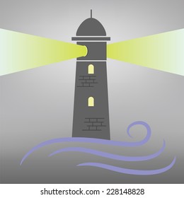 colorful illustration with lighthouse on grey  background
