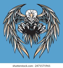 Colorful illustration in lines of an eagle in an attack position.