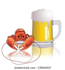 colorful illustration with lobster and mug of beer for your design
