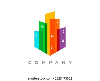 colorful illustration logo design building.