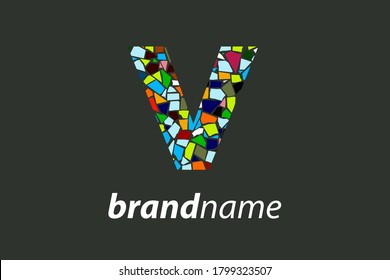 Colorful illustration logo design Initial V Mosaic.