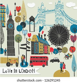 Colorful illustration of London landmarks svg