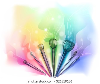 Colorful Illustration of Makeup Brushes of Different Sizes - eps10