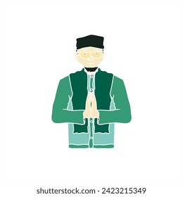 colorful illustration of a man with hands gesturing greeting for icon or logo