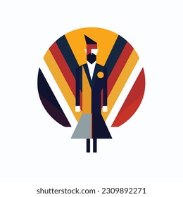 A colorful illustration of a man with a hat. A man in a suit with colorful shapes. Abstract vector art. isolated on white background. 