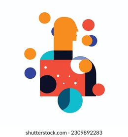 A colorful illustration of a man with a hat. A man in a suit with colorful shapes. Abstract vector art. isolated on white background. 