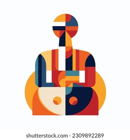 A colorful illustration of a man with a hat. A man in a suit with colorful shapes. Abstract vector art. isolated on white background. 