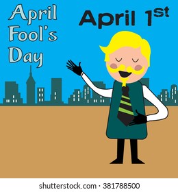 Colorful illustration with man laughing on April Fools day