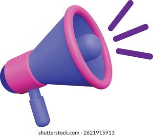 Colorful illustration of a megaphone with a blue body, pink rim, and handle.