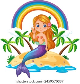 Colorful illustration of a mermaid with a rainbow