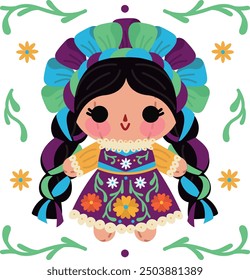 colorful illustration of Mexican rag doll, traditional Marías dolls