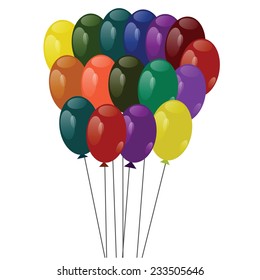 colorful illustration with multicolored balloons on white background