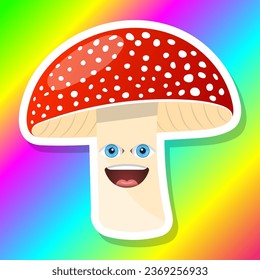 Colorful illustration with mushroom , bright psychedelic colors