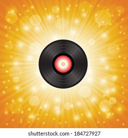 colorful illustration with  music shellac on a star orange background for your design