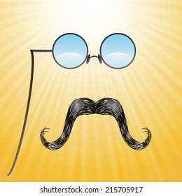 colorful illustration with mustaches and glasses  on a sun background