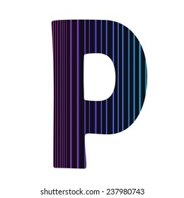 colorful illustration  with  neon letter P  on white background