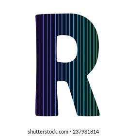 colorful illustration  with  neon letter R  on white background