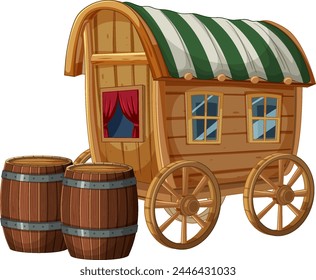 Colorful illustration of an old-fashioned caravan.