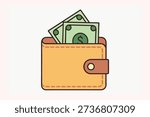 Colorful illustration of an open wallet filled with cash, representing finance and savings.