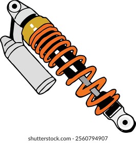 Colorful illustration of an orange coil shock absorber, highlighting precision engineering and modern design. Ideal for automotive and mechanical enthusiasts