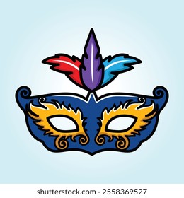 A colorful illustration of an ornate carnival mask adorned with vibrant feathers. Perfect for festive occasions