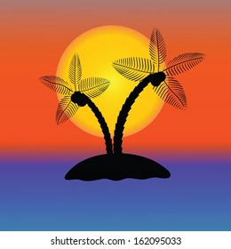 colorful illustration with Palm Tree Silhouette  for your design