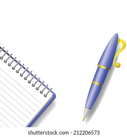 colorful illustration with  pen and notebook  on a white background