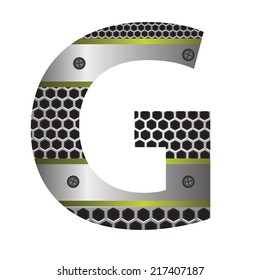 colorful illustration with perforated metal letter G  on a white background