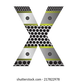 colorful illustration with perforated metal letter X  on a white background