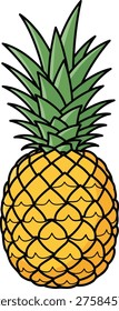 A colorful illustration of a pineapple featuring a spiky green crown and textured yellow skin, perfect for tropical themes.