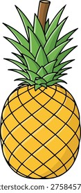 A colorful illustration of a pineapple, showcasing its textured skin, spiky leaves, and tropical charm.