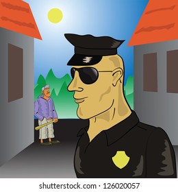 colorful illustration with  policeman for your design.