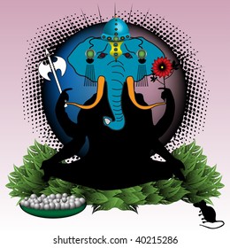 Colorful illustration with a portrait of the idol Lord Ganesha, from the Hindu religion