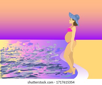 colorful illustration of pregnant women on the beach