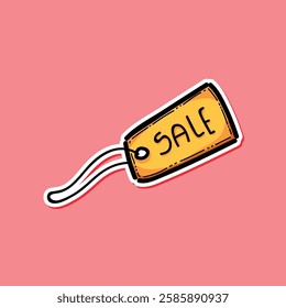 A colorful illustration of a prominent yellow sale tag sale on a lively pink background, symbolizing discounts and promotions in a cheerful and eye catching design.