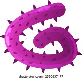 Colorful illustration of a purple spiky bacterium forming a curved G shape, representing microorganisms for educational and scientific projects in biology and microbiology