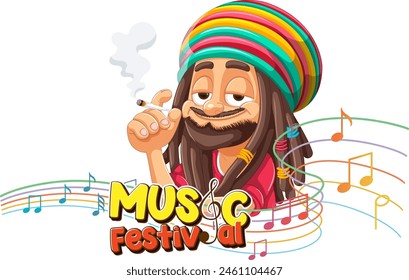 Colorful illustration of a reggae musician at a festival