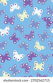Colorful illustration of a repeating pattern of stylized butterflies.