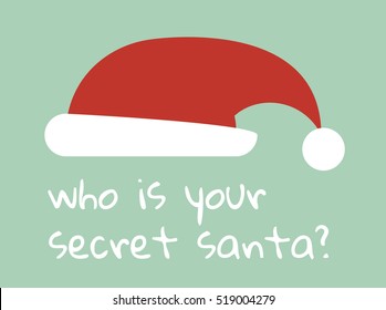 colorful illustration of santa claus hat isolated on light green 
background for office game 'secret santa'. flat style