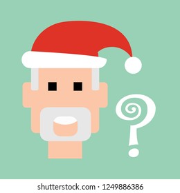 colorful illustration of santa claus head with beard and hat isolated on light green background for office game 'secret santa' (face with beard and hat). flat style