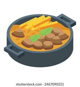 Colorful illustration of a savory vegetarian stew with ingredients in a black cast iron pot