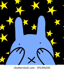 Colorful illustration with scared rabbit