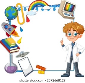 Colorful illustration of science and education elements